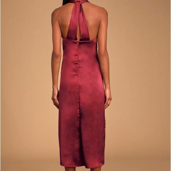 Bishop + Young Camila Burgundy Satin Twist Dress Medium - Picture 3 of 8